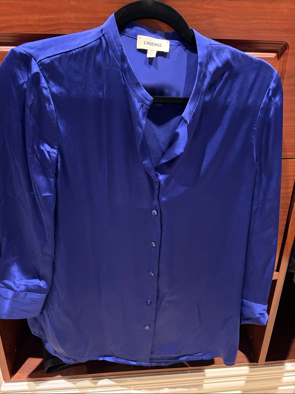 L’Agence Blue Silk Button-Down Blouse